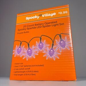 NEW✨Spooky Village 20 Count LED Spooky Sparkle Spider Light Set Halloween